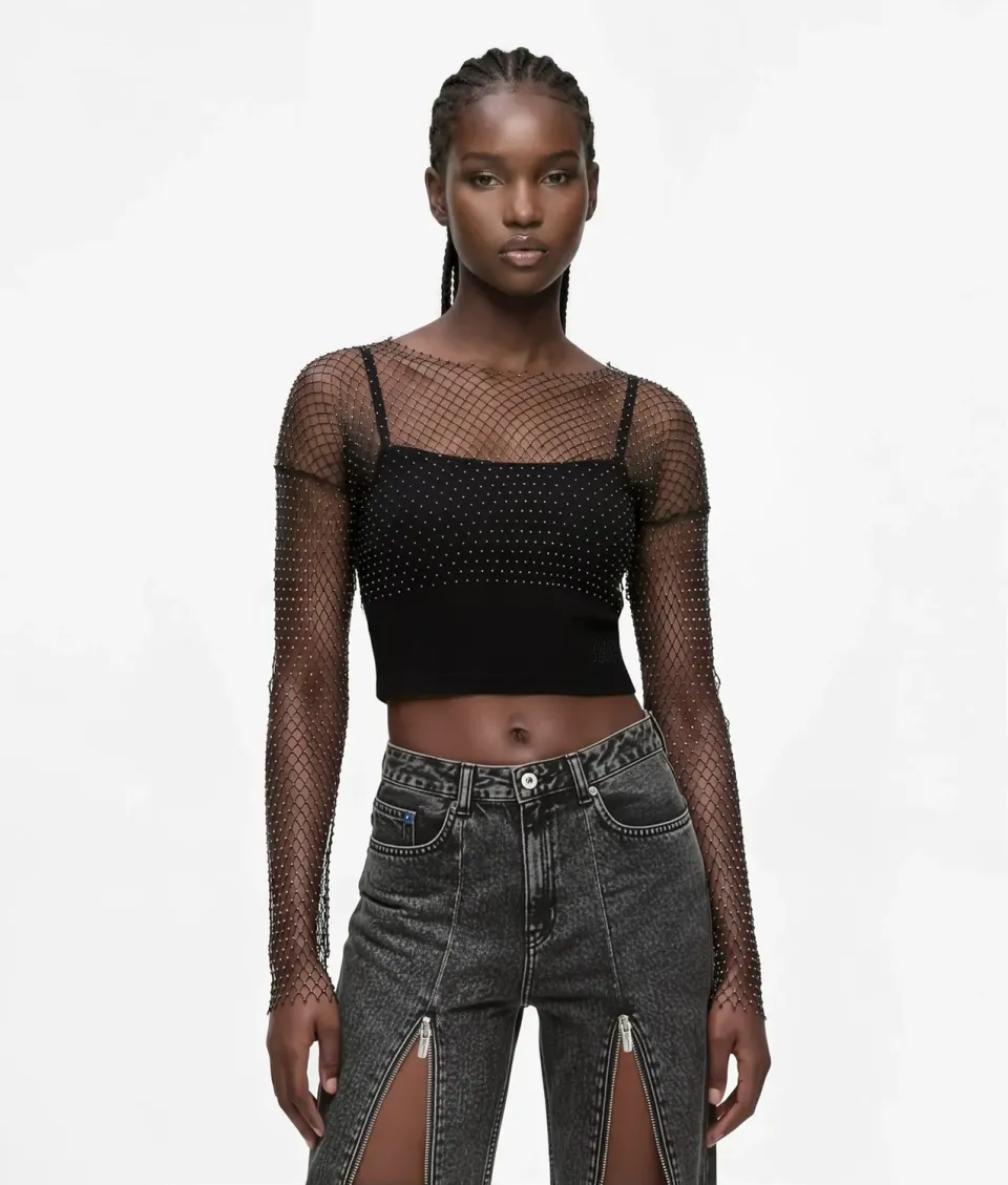 Karl Lagerfeld KL Jeans Chainmail Mesh Top Cropped
