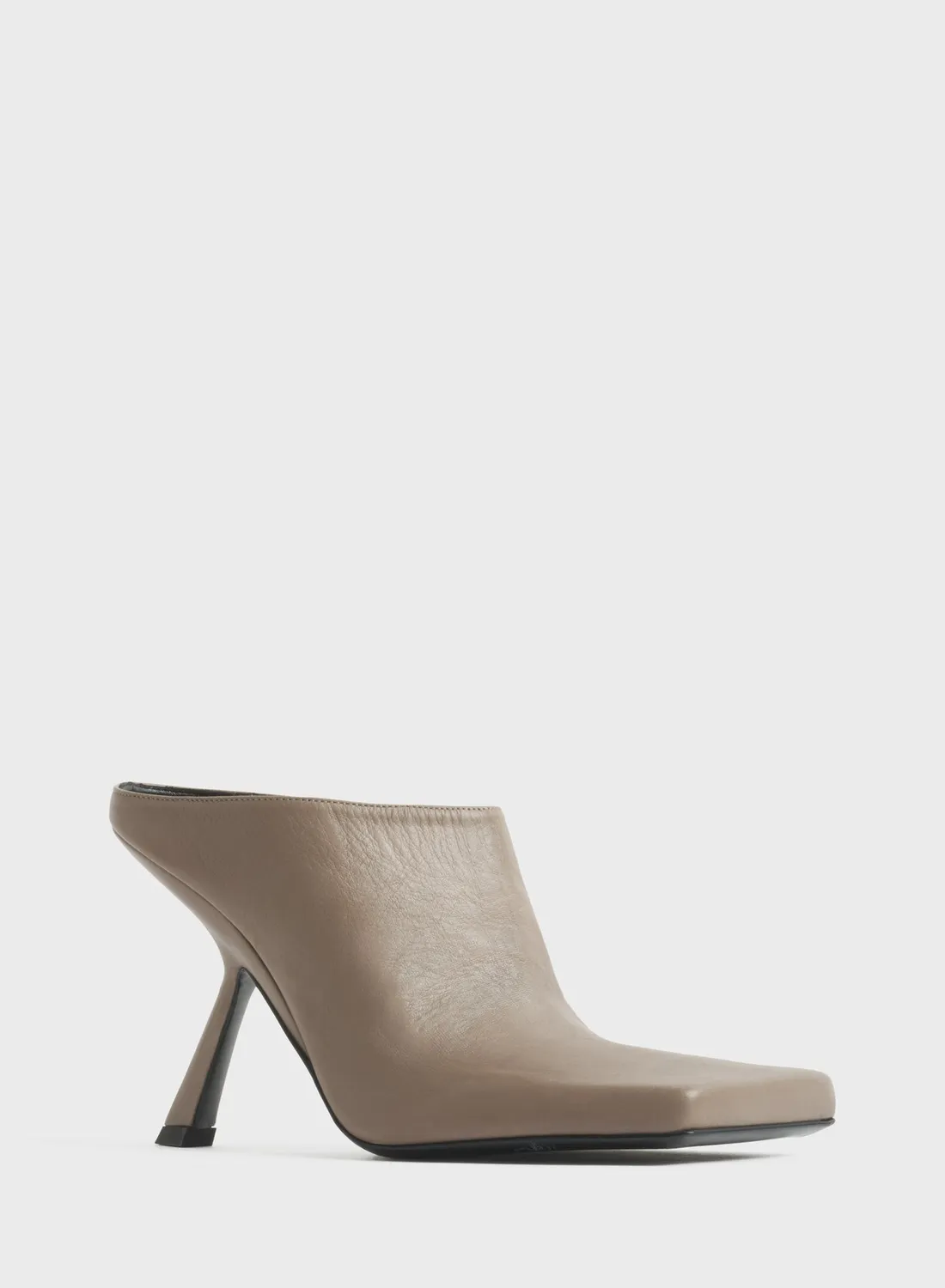 Mugler Square Mules 105 Leder dunkeltaupe Absatz