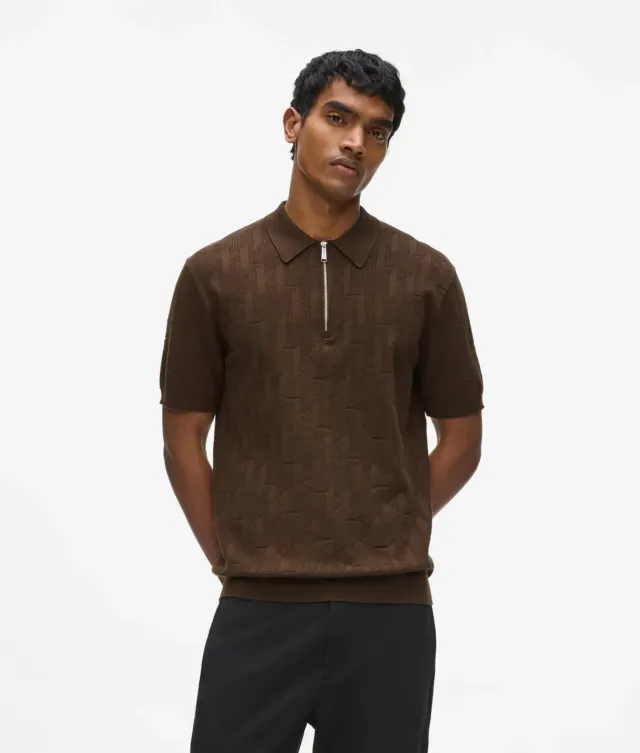 Karl Lagerfeld Monogram Zip Polohemd Jacquard