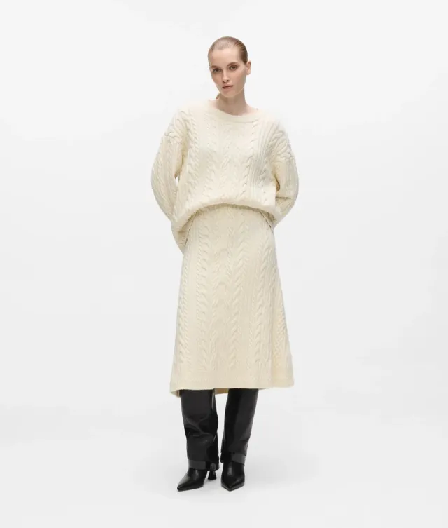 Karl Lagerfeld Cable Knit Strickrock Midi Wolle