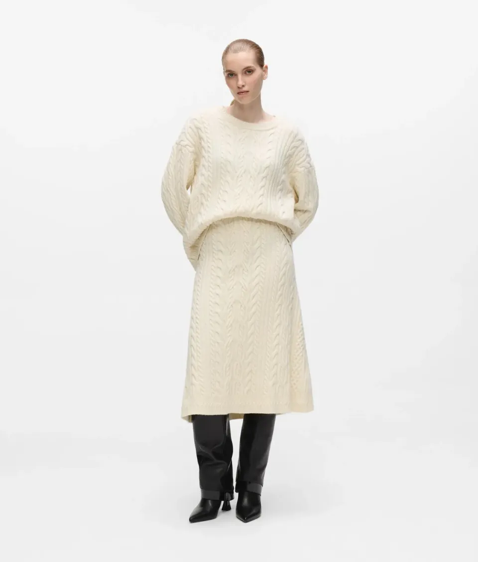 Karl Lagerfeld Cable Knit Strickrock Midi Wolle