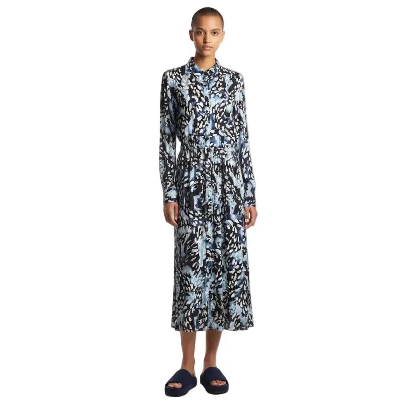 Gloriette Maxikleid Blue Print Blau Langarm tailliert