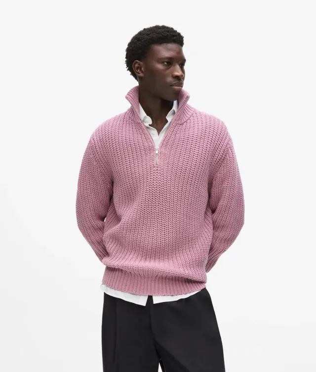 Karl Lagerfeld Half-Zip Strickpullover Rippstrick Trichterkragen
