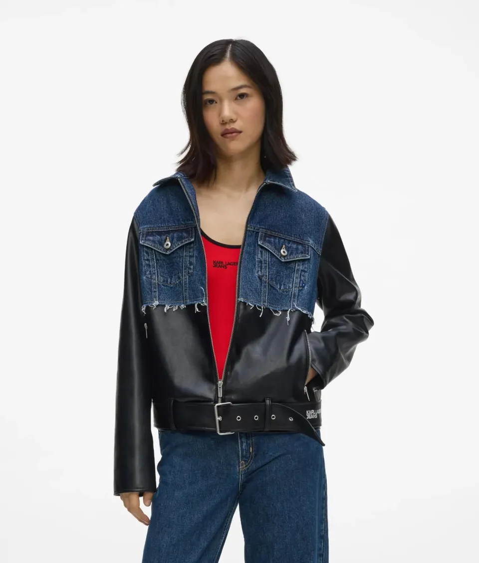 Karl Lagerfeld KL Jeans Denim Jacke Kunstleder Mix