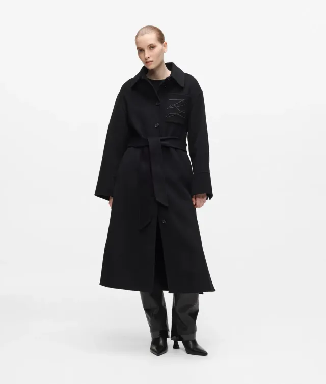 Karl Lagerfeld Wollmantel lang mit Gürtel Wollmix