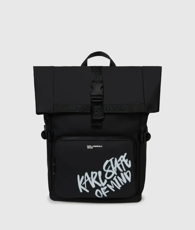 Karl Lagerfeld Coated Karl Quote Rucksack Rolltop schwarz