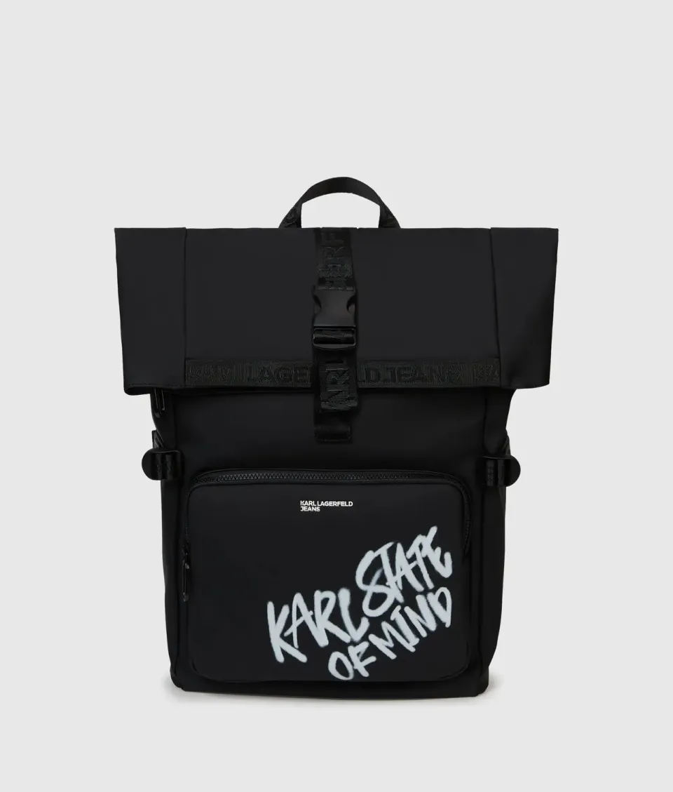 Karl Lagerfeld Coated Karl Quote Rucksack Rolltop schwarz