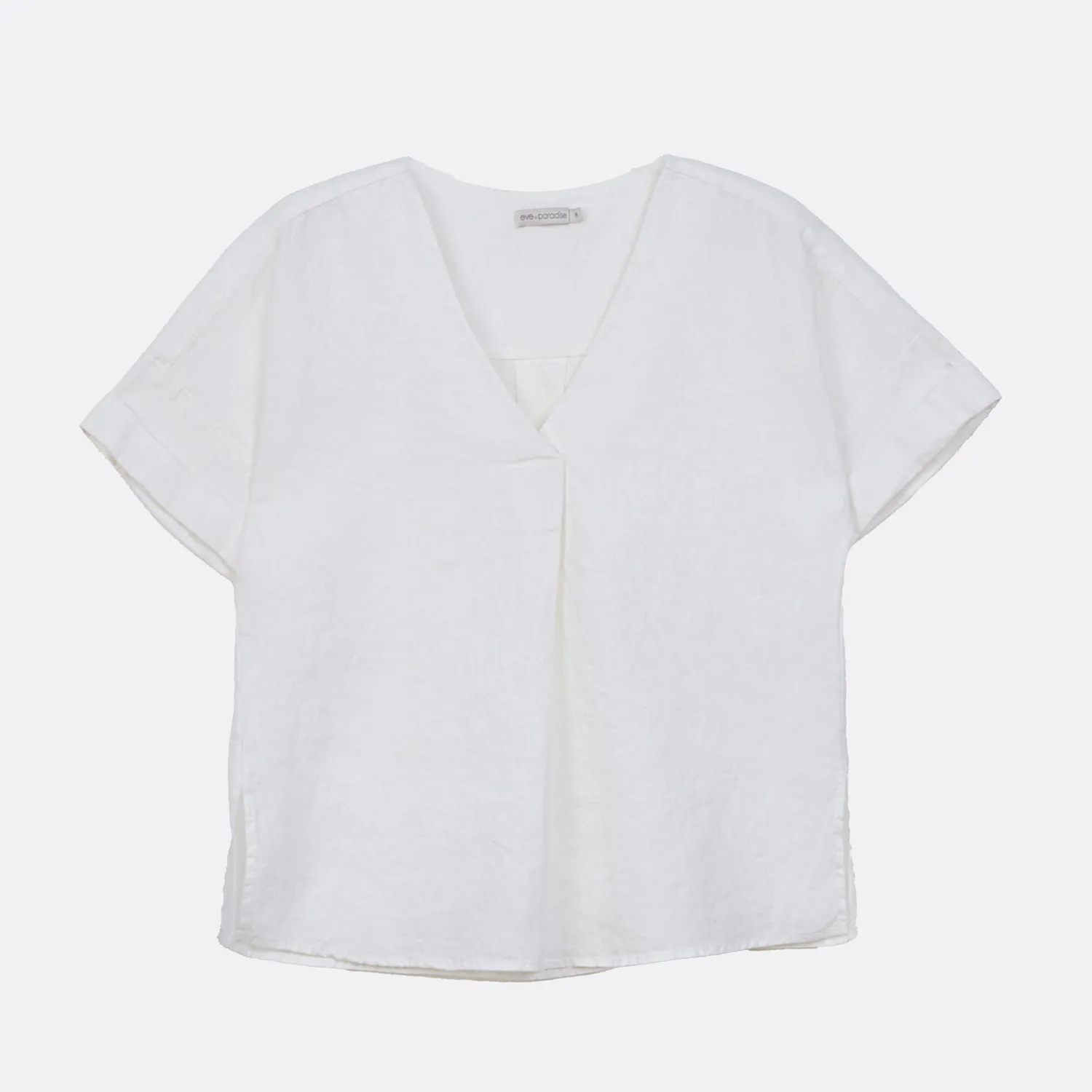 Senatex Bluse Leinen V-Ausschnitt Off-White Kurzarm