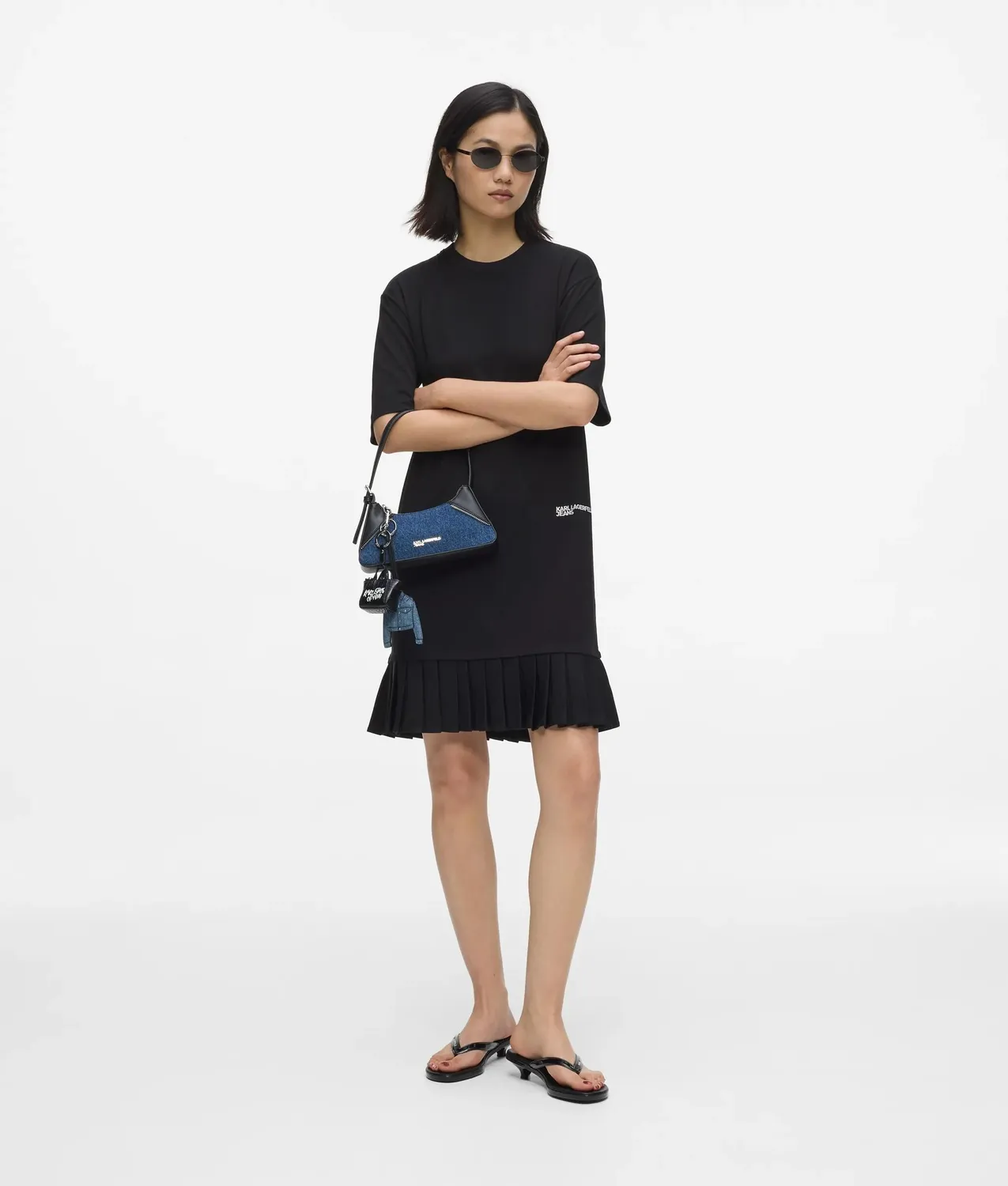 Karl Lagerfeld KL Jeans Pleated Hem Kleid Bio-Baumwolle