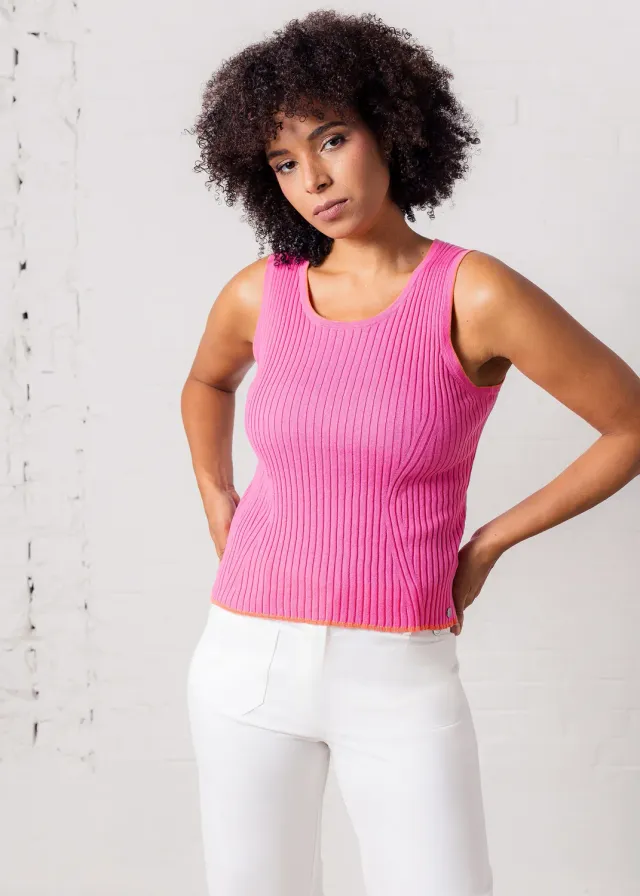 Senatex Kontrast-Top Bio-Baumwolle Top Pink Combo gerippt