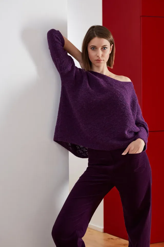 Senatex Pullover Alpaka-Woll-Mix Plum U-Boot-Ausschnitt
