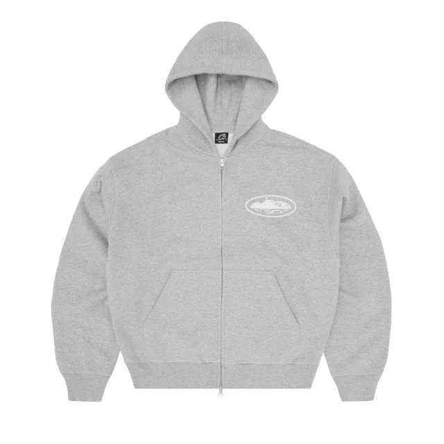 Corteiz Island Puff Print Zip Hoodie Heather Grey