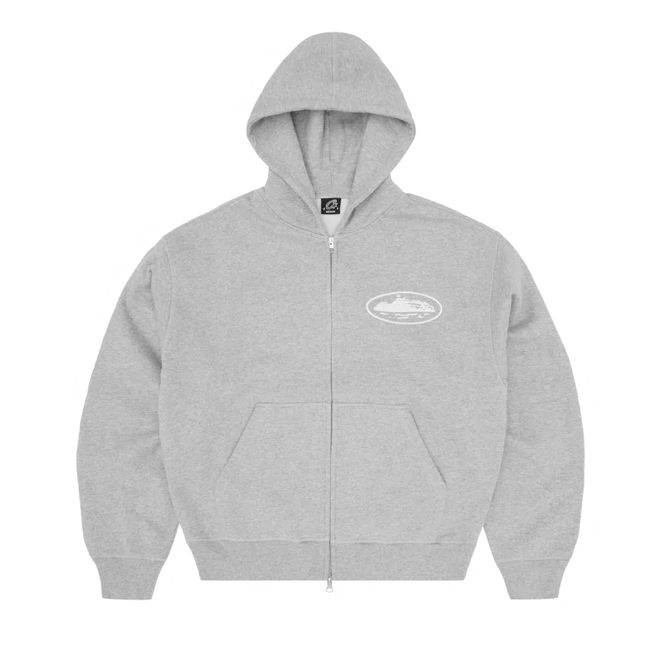 Corteiz Island Puff Print Zip Hoodie Heather Grey