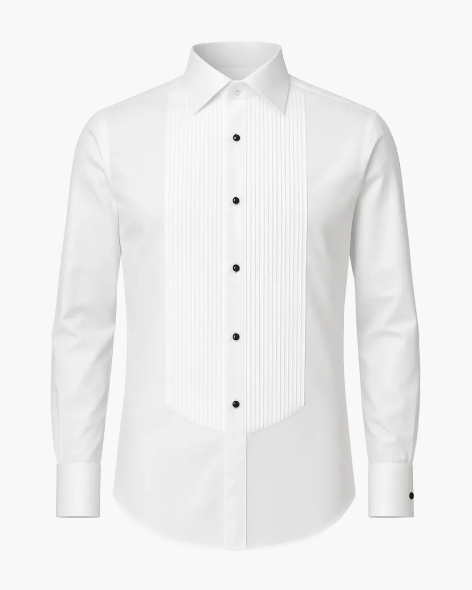 Gloriette Two Ply Smoking Hemd Weiß Biesen Regular