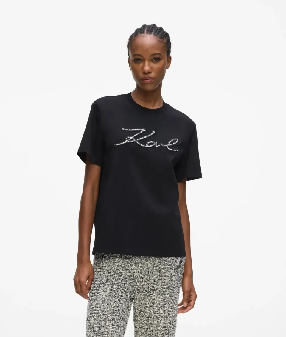 Karl Lagerfeld Signature Bouclé T-Shirt Bio-Baumwolle