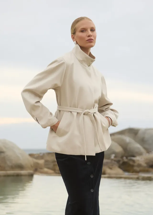 Senatex Bindejacke Lyocell Beige Stehkragen
