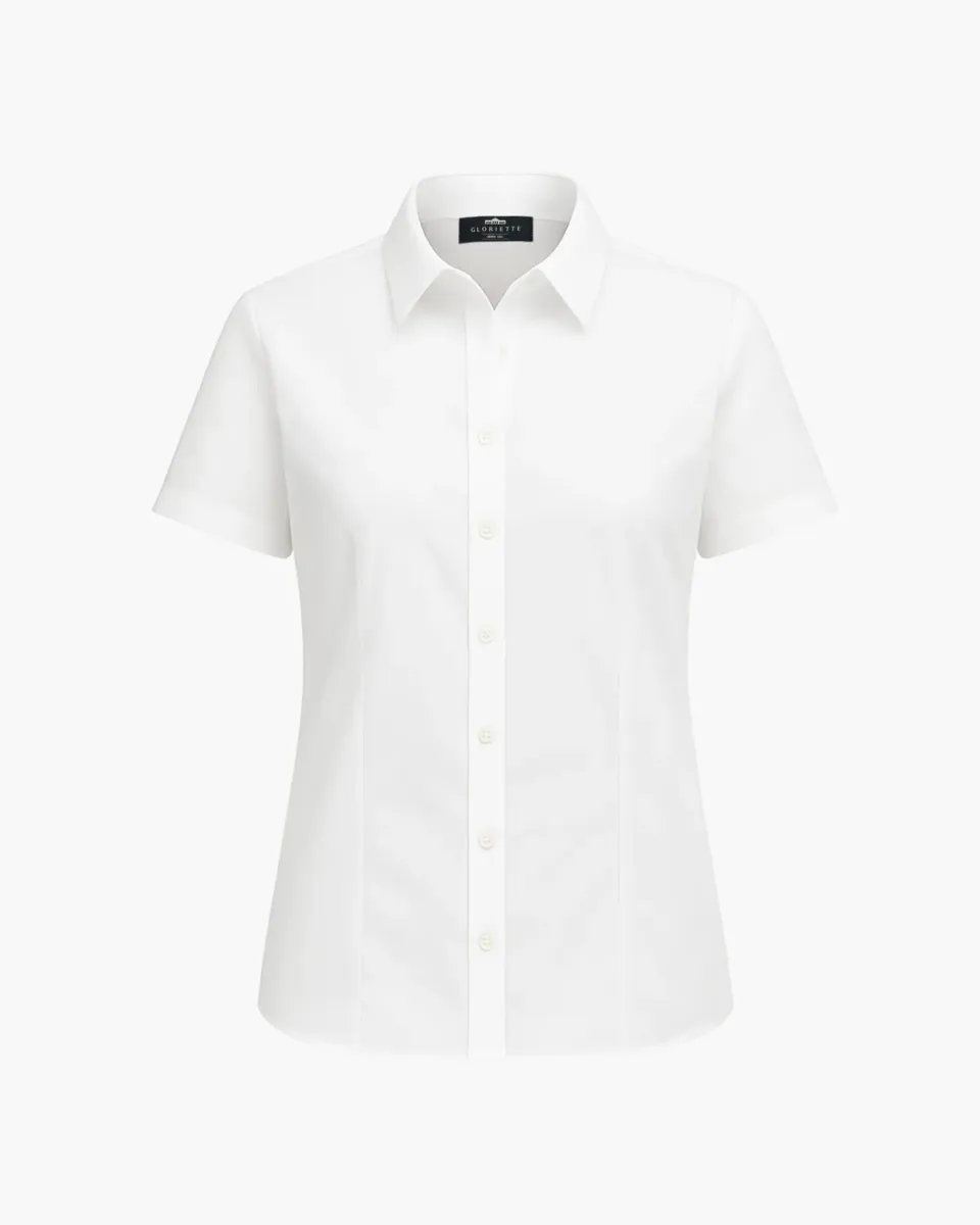 Gloriette Kurzarm-Bluse Fein Popeline Bluse Weiß