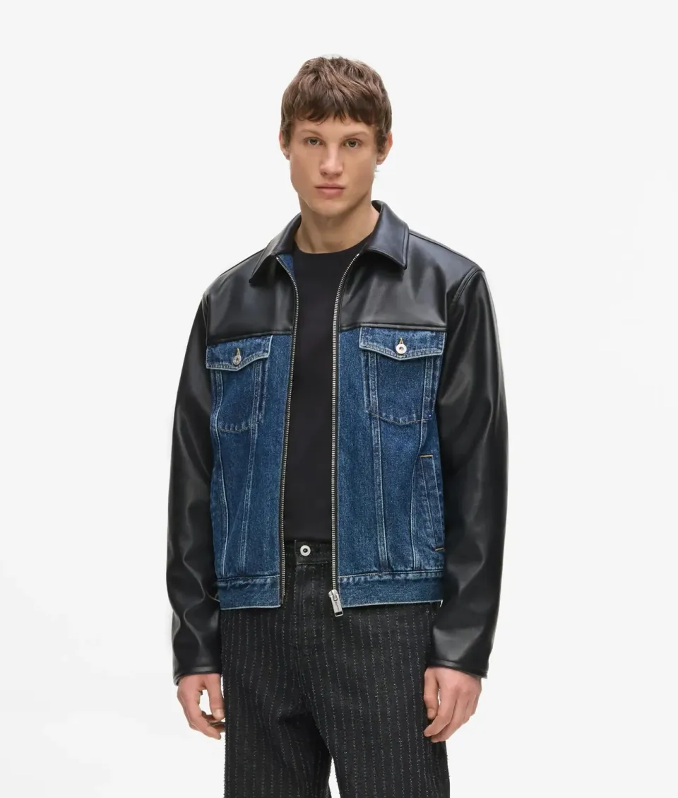 Karl Lagerfeld KL Jeans Kunstleder Jeansjacke Herren