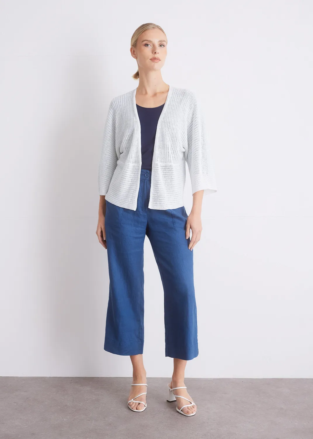 Senatex Cardigan Leinen White offene Front Sommer