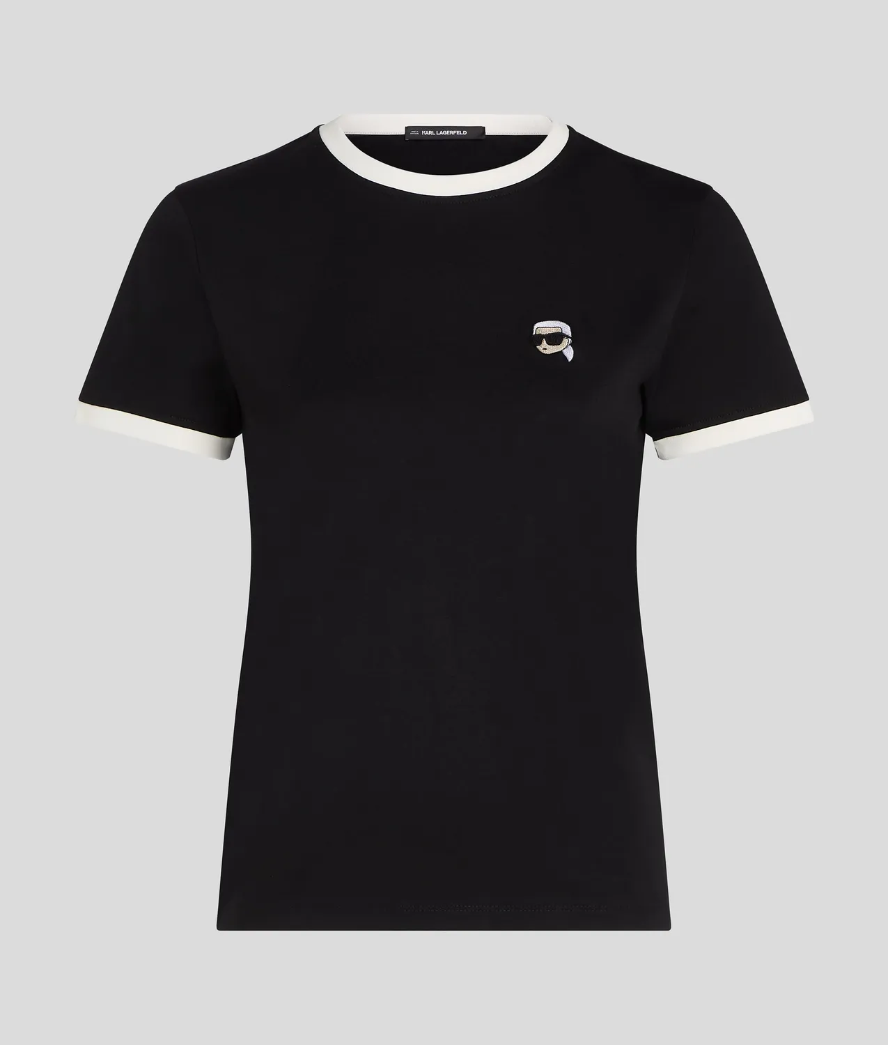 Karl Lagerfeld Ikon T-Shirt Bio-Baumwolle Kontrastpaspel