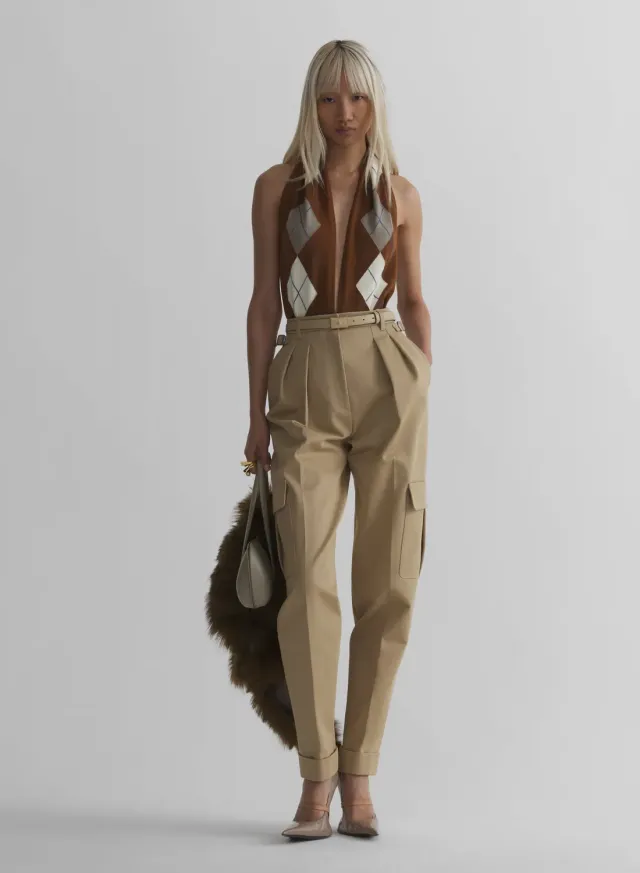Mugler Cargo Pants Hose Beige Wolltwill Gerade