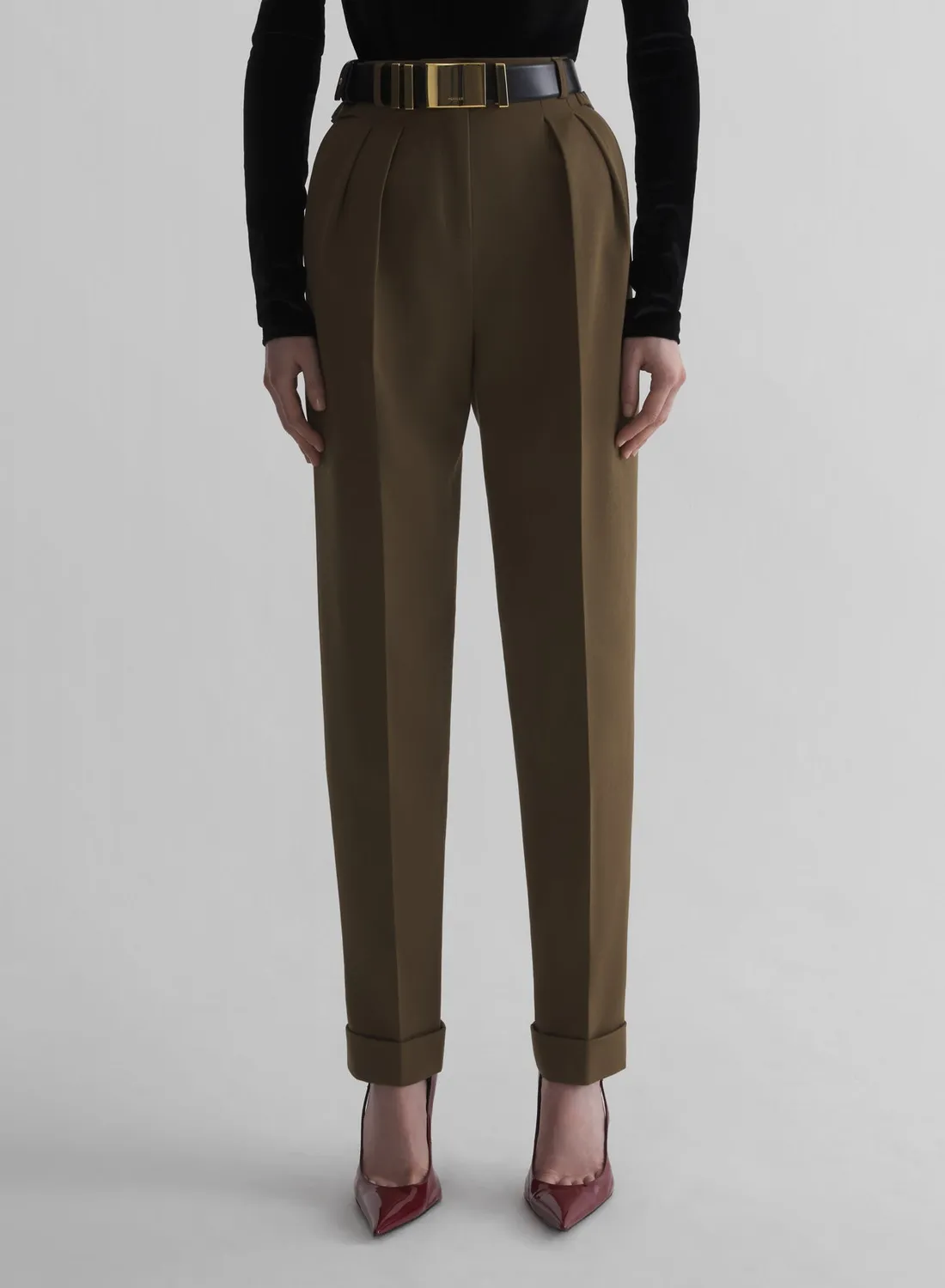 Mugler Carrot Hose Khaki Wolle Gr.34-46