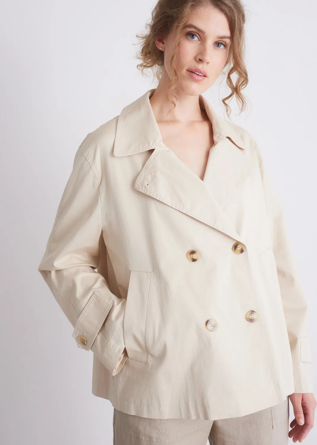 Senatex Kurztrench Revers Beige Baumwoll-Mix