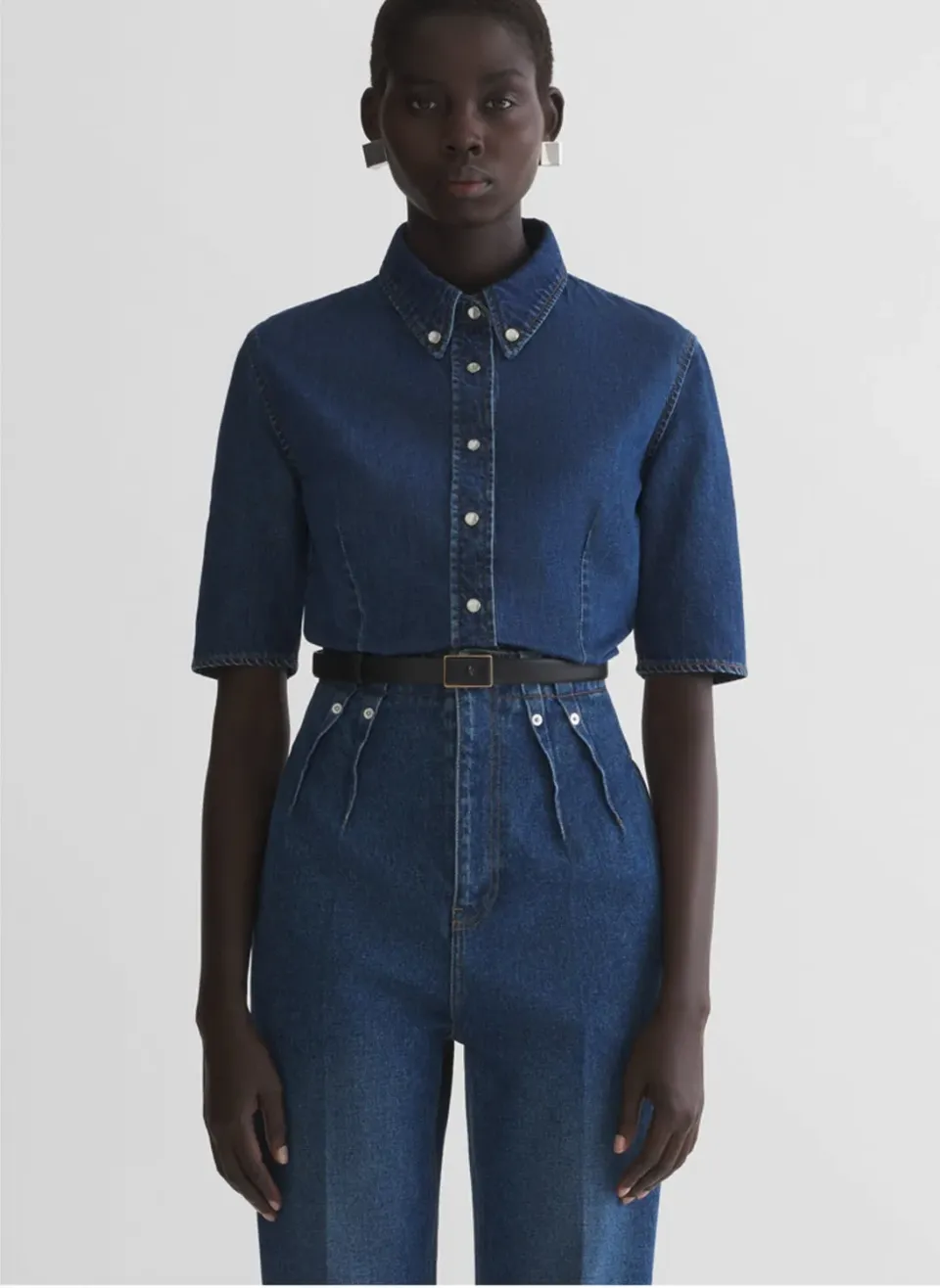 Mugler Fitted Short Sleeve Denimhemd Hellblau