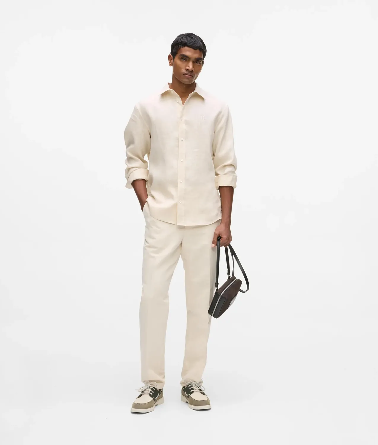 Karl Lagerfeld Monogram Leinenhemd Herren Langarm
