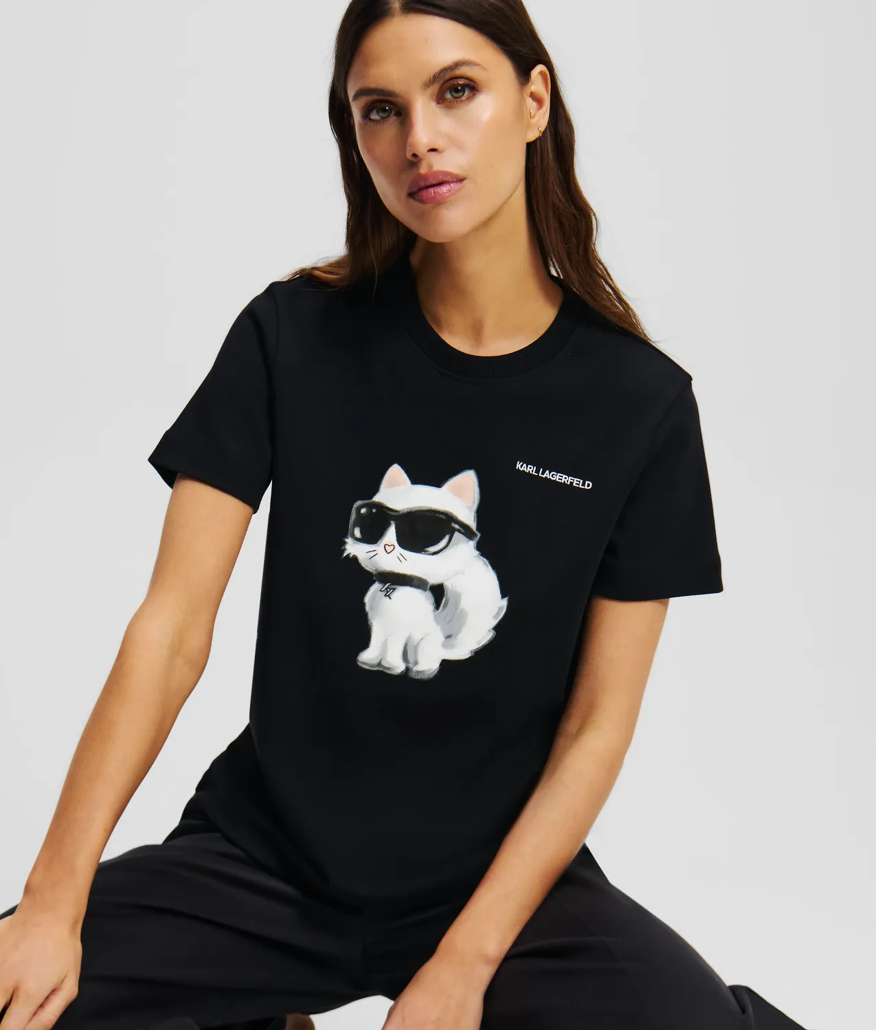 Karl Lagerfeld Ikon Choupette Aquarelle T-Shirt Print