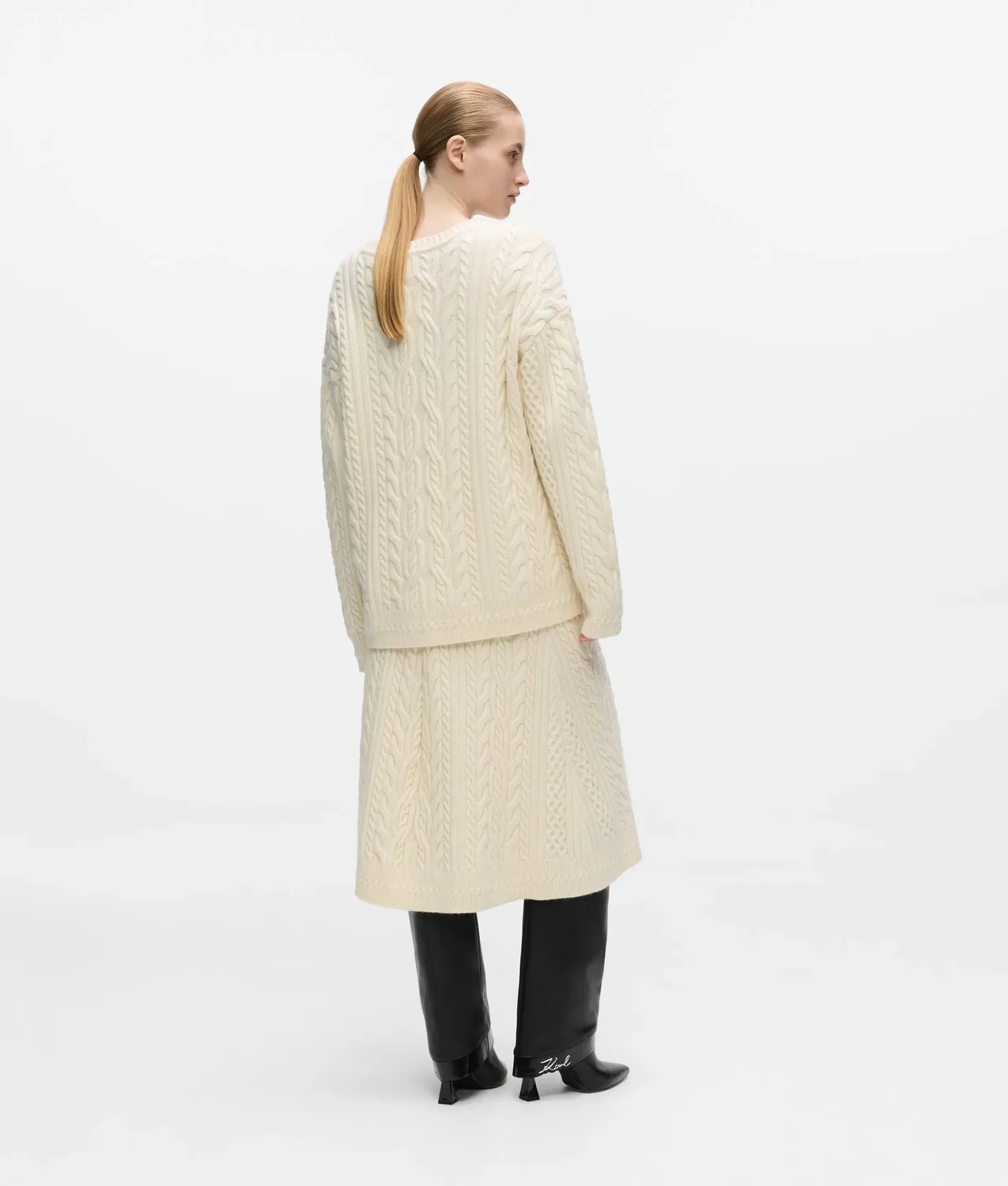 Karl Lagerfeld Cable Knit Strickrock Midi Wolle