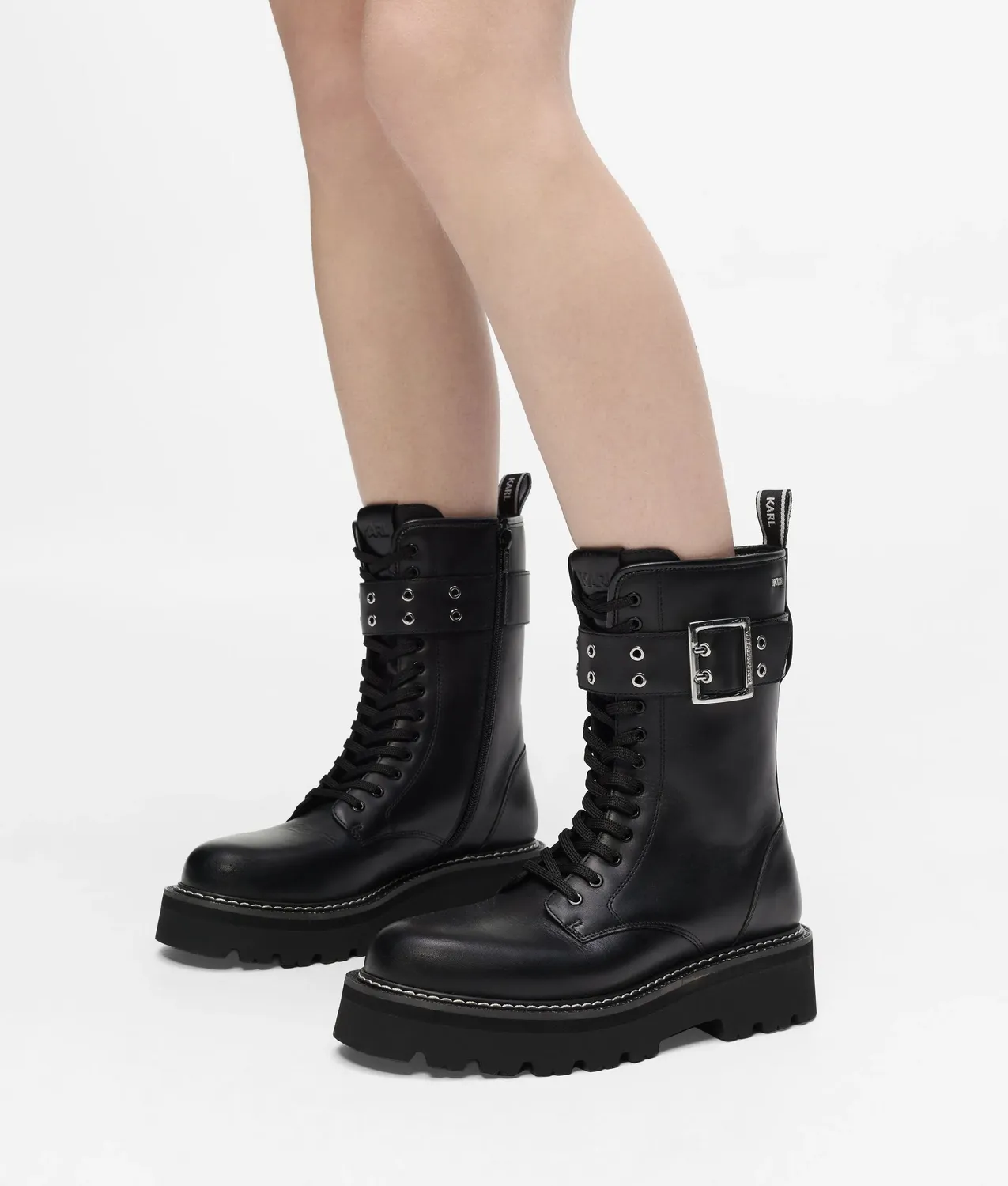 Karl Lagerfeld Kyla Schnürboots Leder Schnallen