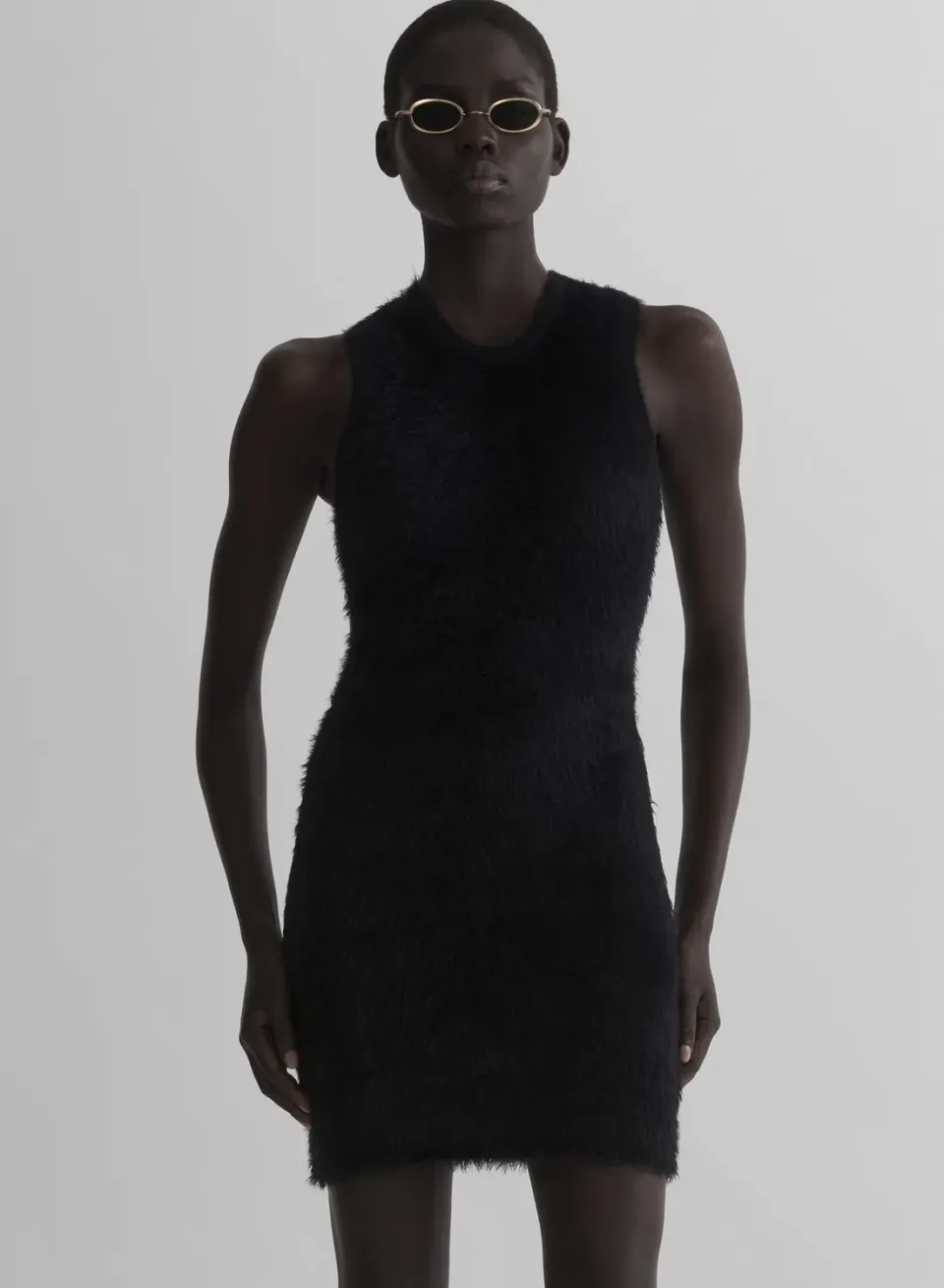 Mugler Brushed Knit Minikleid schwarz ärmellos