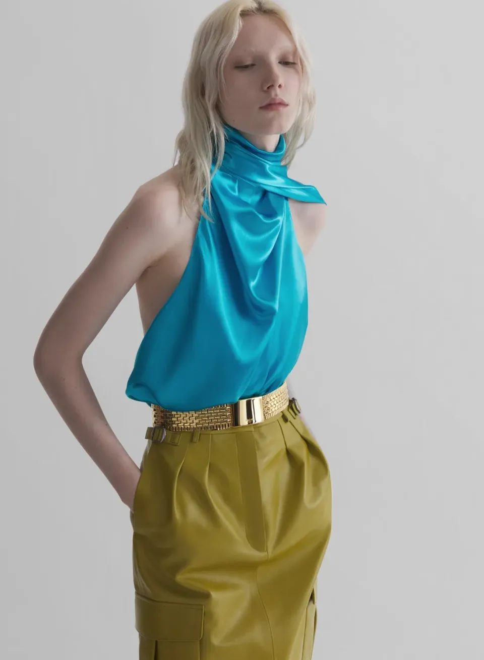 Mugler Backless Scarf Top Satintop Blau