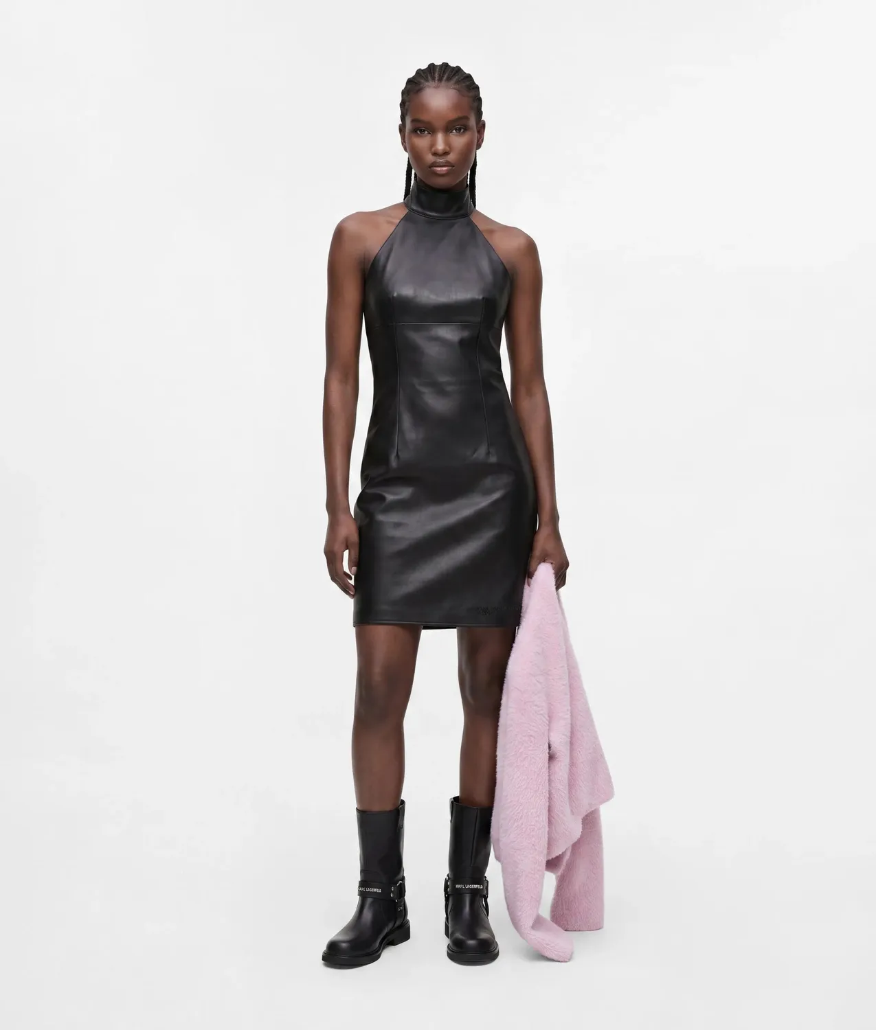Karl Lagerfeld Jeans Halter Minikleid Kunstleder Schwarz