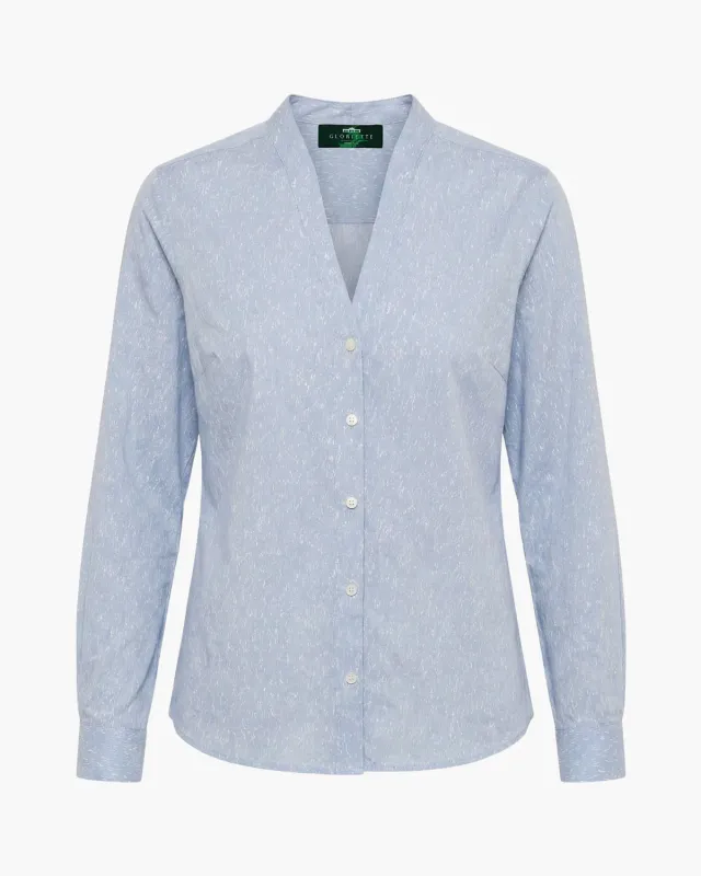 Gloriette V-Ausschnitt Bluse Blau gemustert