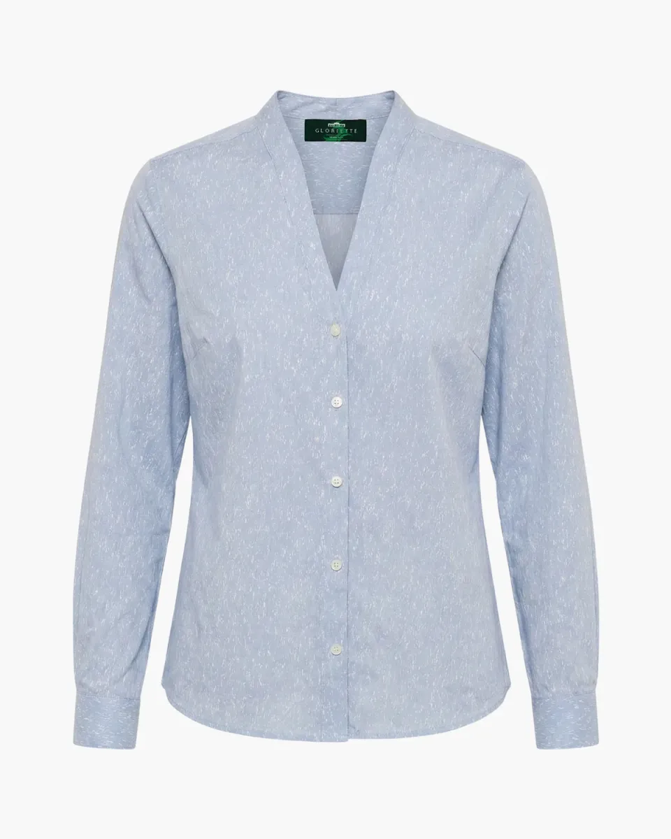 Gloriette V-Ausschnitt Bluse Blau gemustert