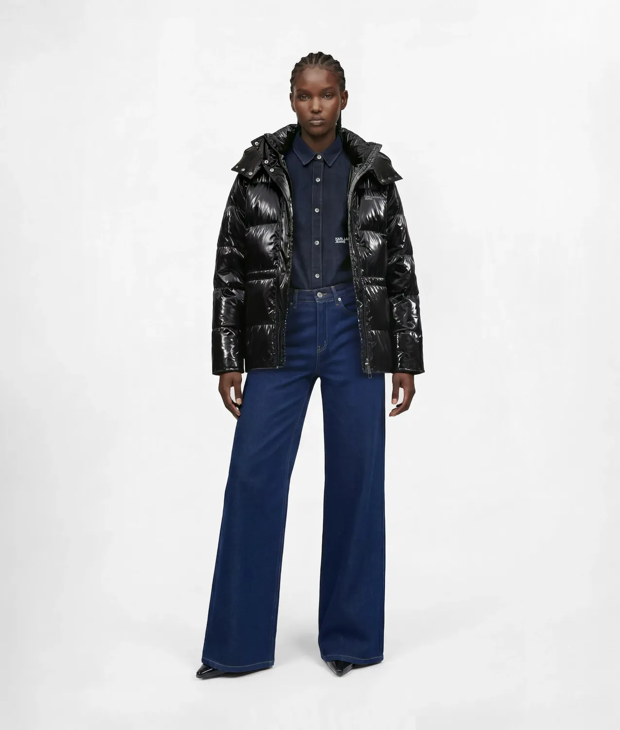 Karl Lagerfeld Pufferjacke glänzend Stepp schwarz