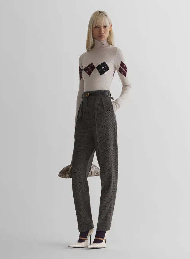 Mugler Taupe Checked Carrot Pants Hose Hahnentritt