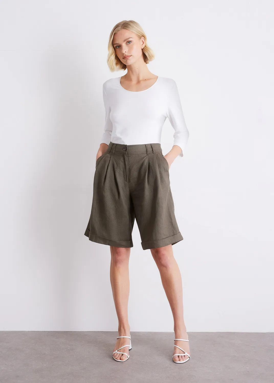 Senatex Bermudashorts Leinen Shorts Mocca atmungsaktiv