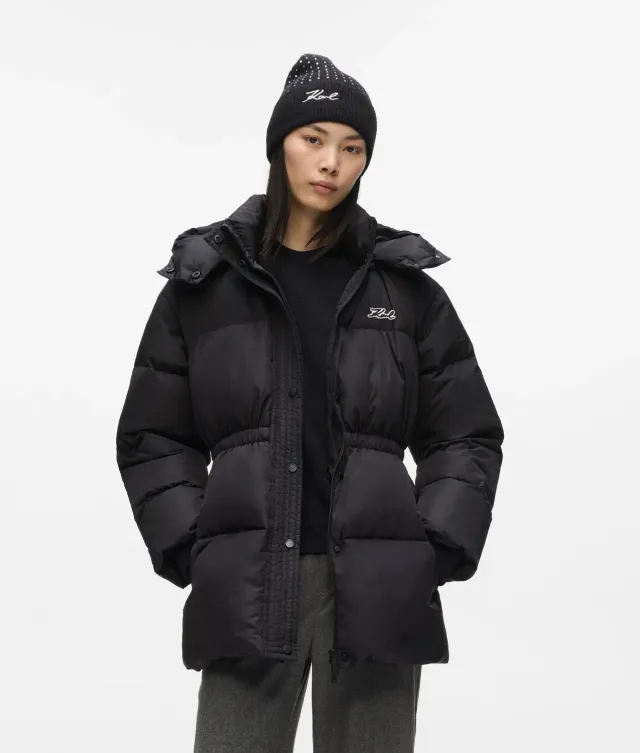 Karl Lagerfeld Midi Pufferjacke Tailliert mit Kapuze