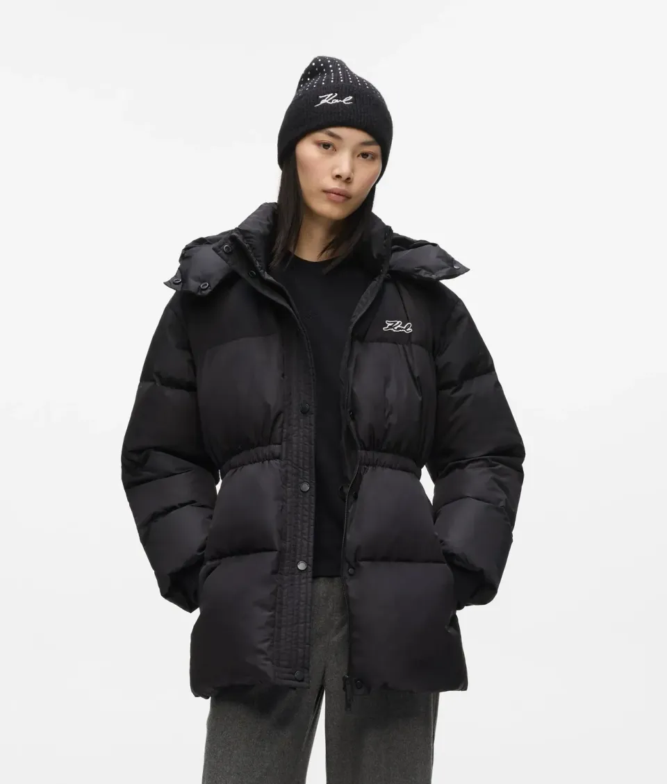 Karl Lagerfeld Midi Pufferjacke Tailliert mit Kapuze