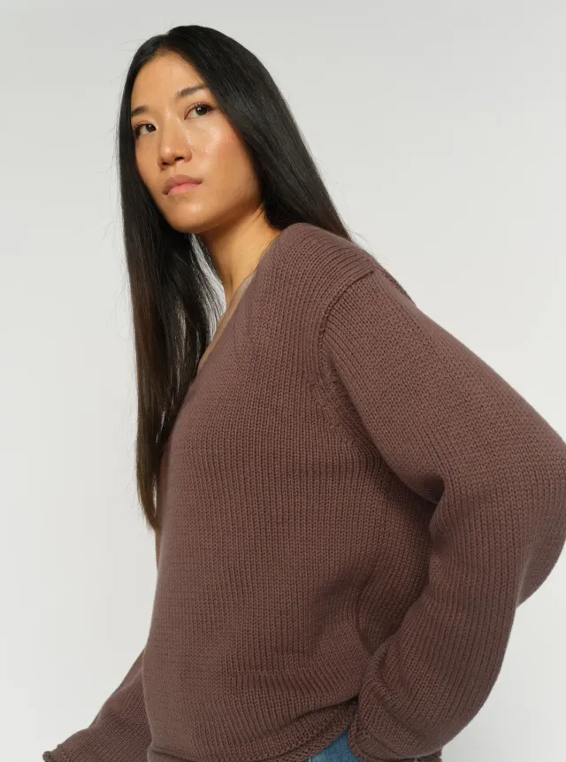 Mos Mosh MMBine V-Neck Strickpullover Coffee Quartz
