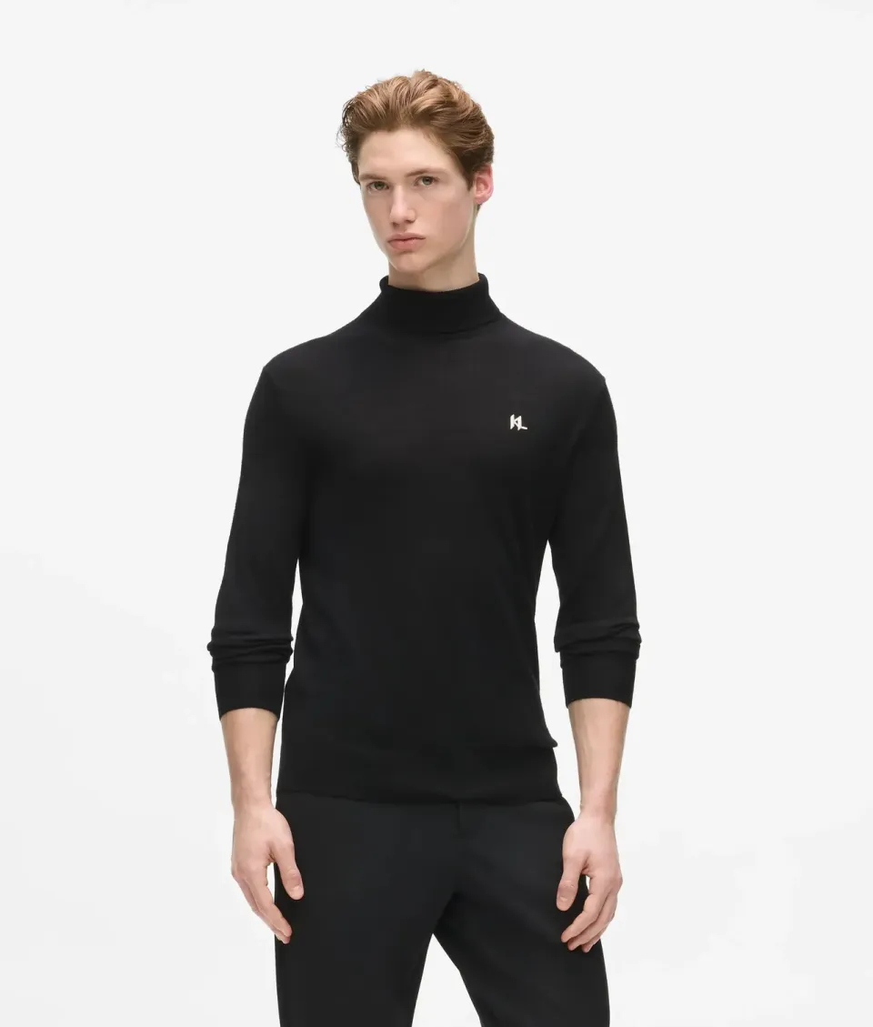 Karl Lagerfeld Monogram Rollkragenpullover Wolle gerippt