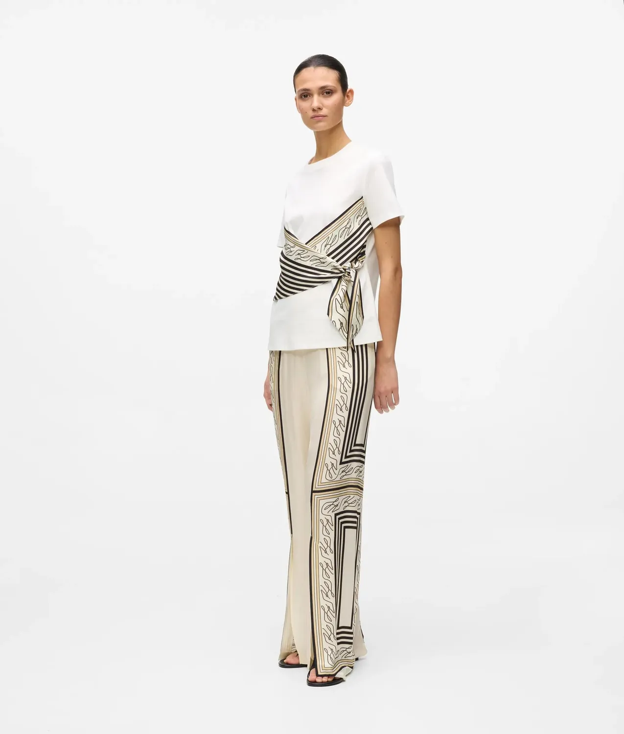 Karl Lagerfeld Scarf Print T-Shirt M Baumwolle Weiss