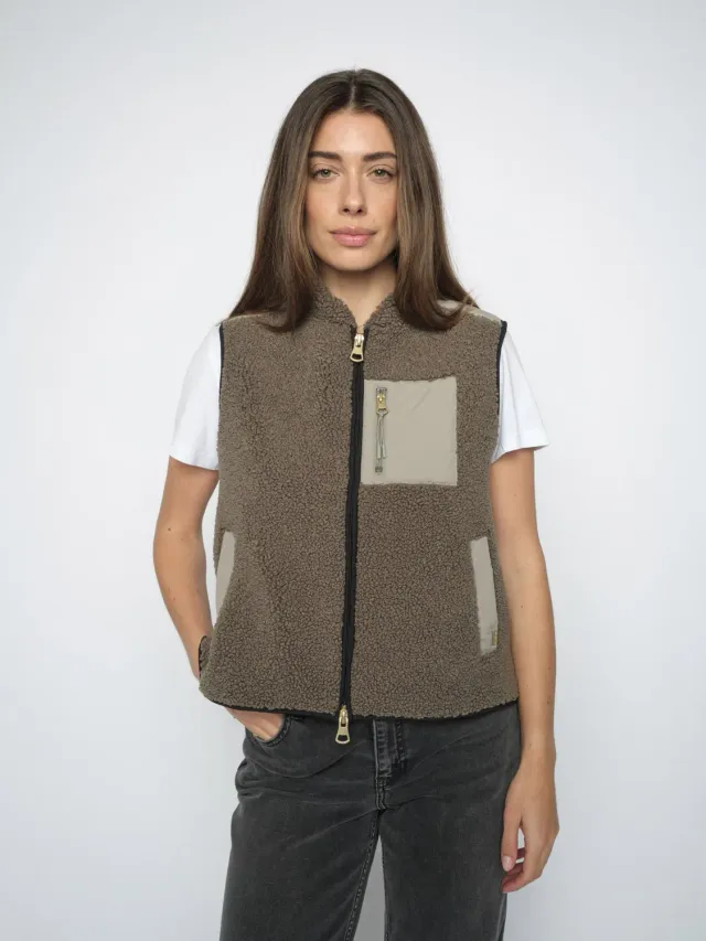 Mos Mosh MMRowe Eli Teddy Weste Olive Fleece