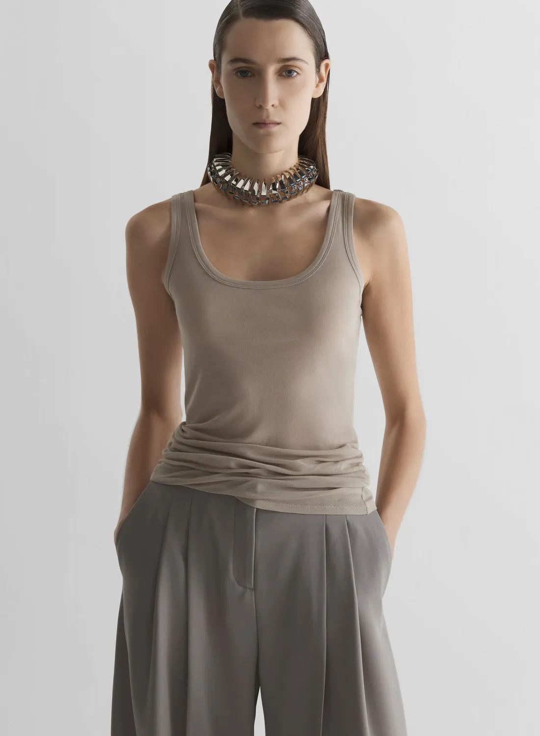 Mugler Jersey Tank Top Trägertop Beige