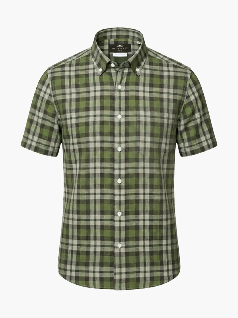 Gloriette Button-Down Kurzarmhemd Karo Grün Leinenmix