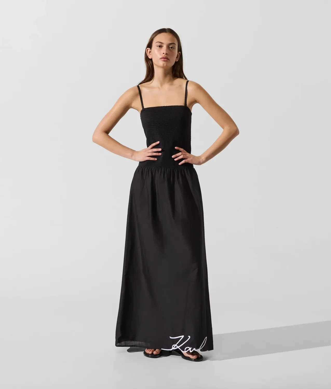 Karl Lagerfeld Signature Maxikleid Drop-Waist abnehmbare Träger