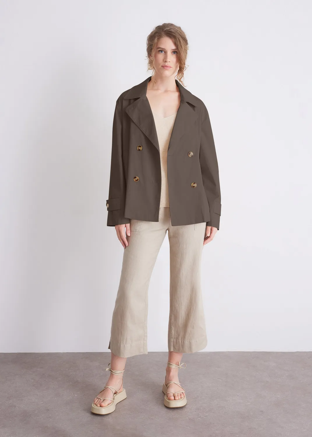 Senatex Kurztrench Revers Beige Baumwoll-Mix